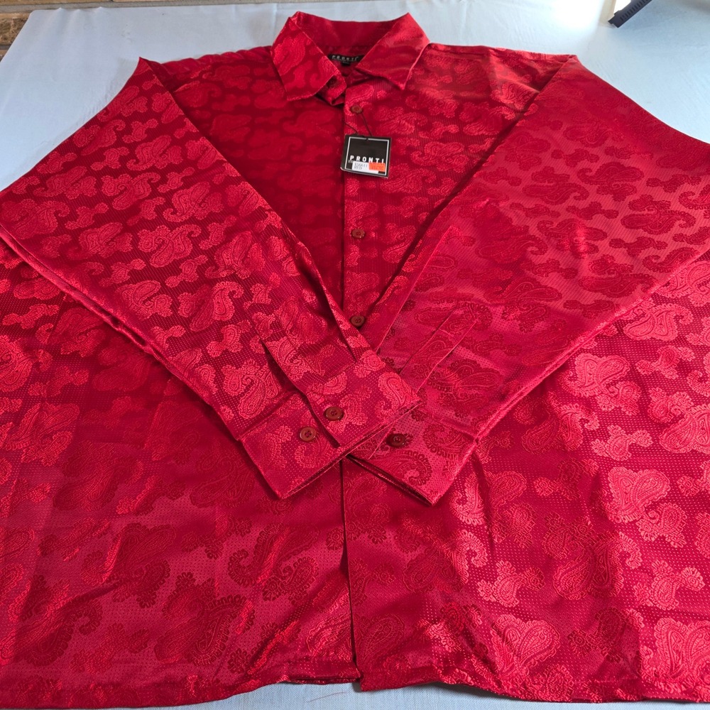 Pronti Collection Mens 6XL Red Paisley Jacquard Long Sleeve Dress Shirt XS6611